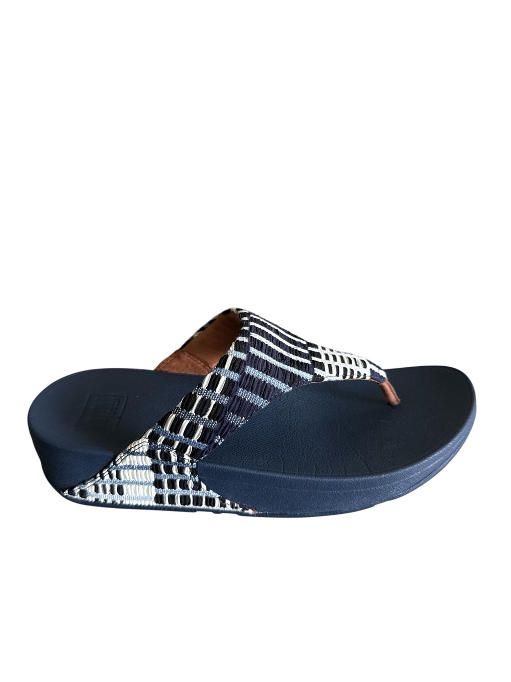 FitFlop Lulu Art-Denim Toe-Thong Sandals Navy Blue Plaid Size US 9 / EU 41